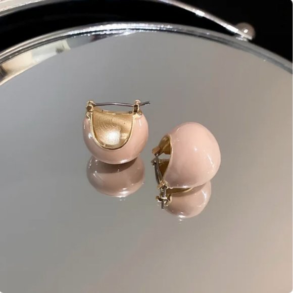 🍏50% OFF/3+...Round Ball Enamel Stud Earrings (Beige Color) - Picture 5 of 10